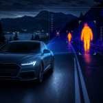 Autonomous car using thermal imaging to detect pedestrians on a dark mountain road