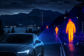 Autonomous car using thermal imaging to detect pedestrians on a dark mountain road