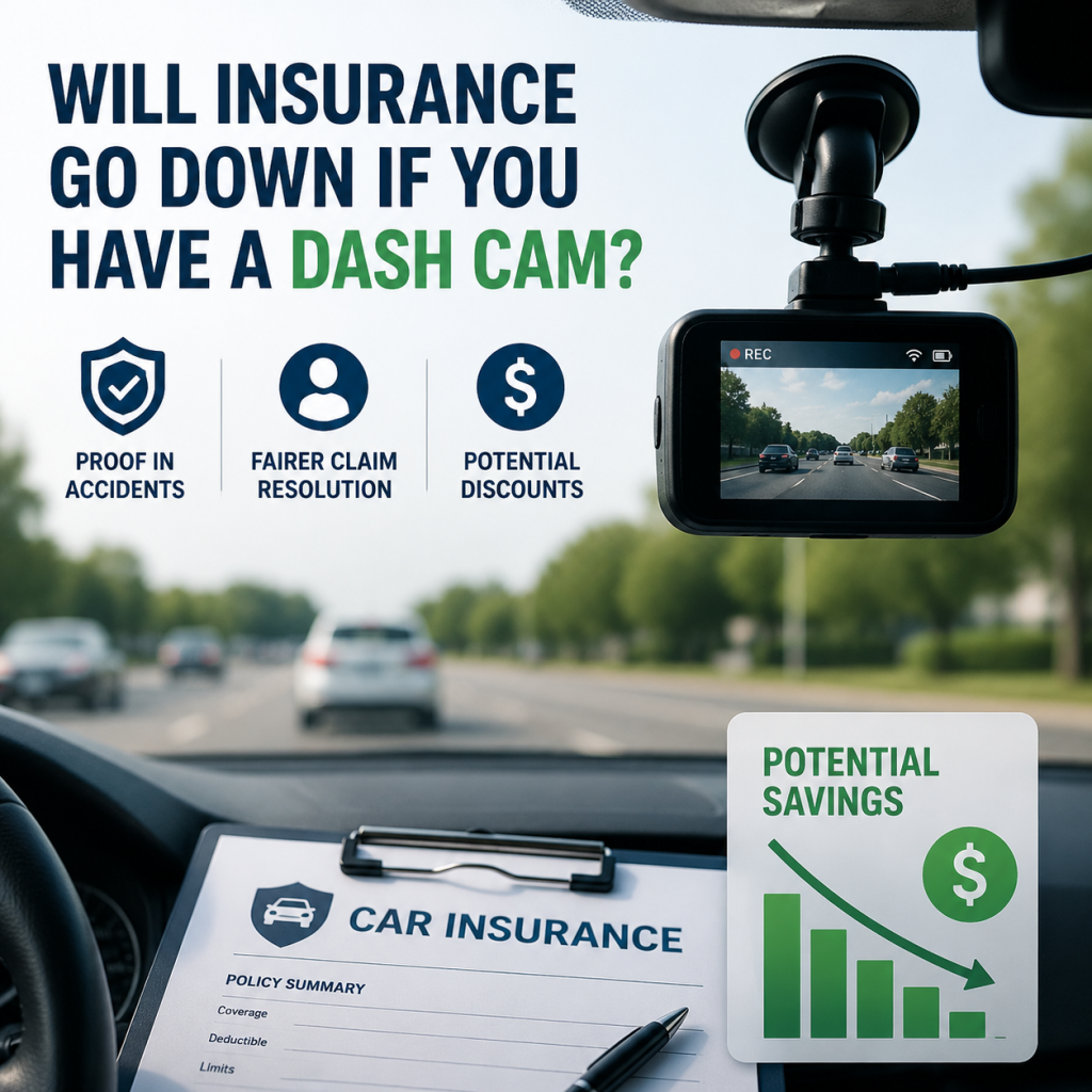 Infographic about dash cam benefits for car insurance, including accident proof and fairer claims.