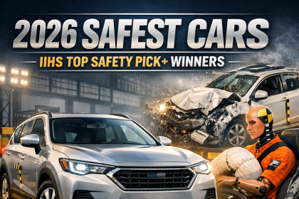 IIHS Top Safety Pick+ winners for 2026 with crash test and safety technology icons