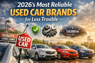 Infographic of 2026’s most reliable used car brands, highlighting engine, transmission, brake, and suspension quality