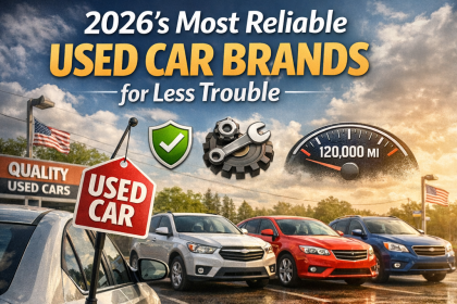 Infographic of 2026’s most reliable used car brands, highlighting engine, transmission, brake, and suspension quality