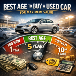 Infographic showing that 5 years is the best age to buy a used car for maximum value.