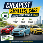 Comparison chart of the cheapest small cars for 2025, highlighting budget prices and fuel efficiency.