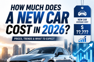 Chart showing 2026 new car prices, trends, and loan options in a buying guide.
