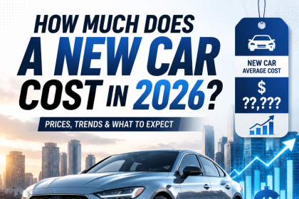 Chart showing 2026 new car prices, trends, and loan options in a buying guide.