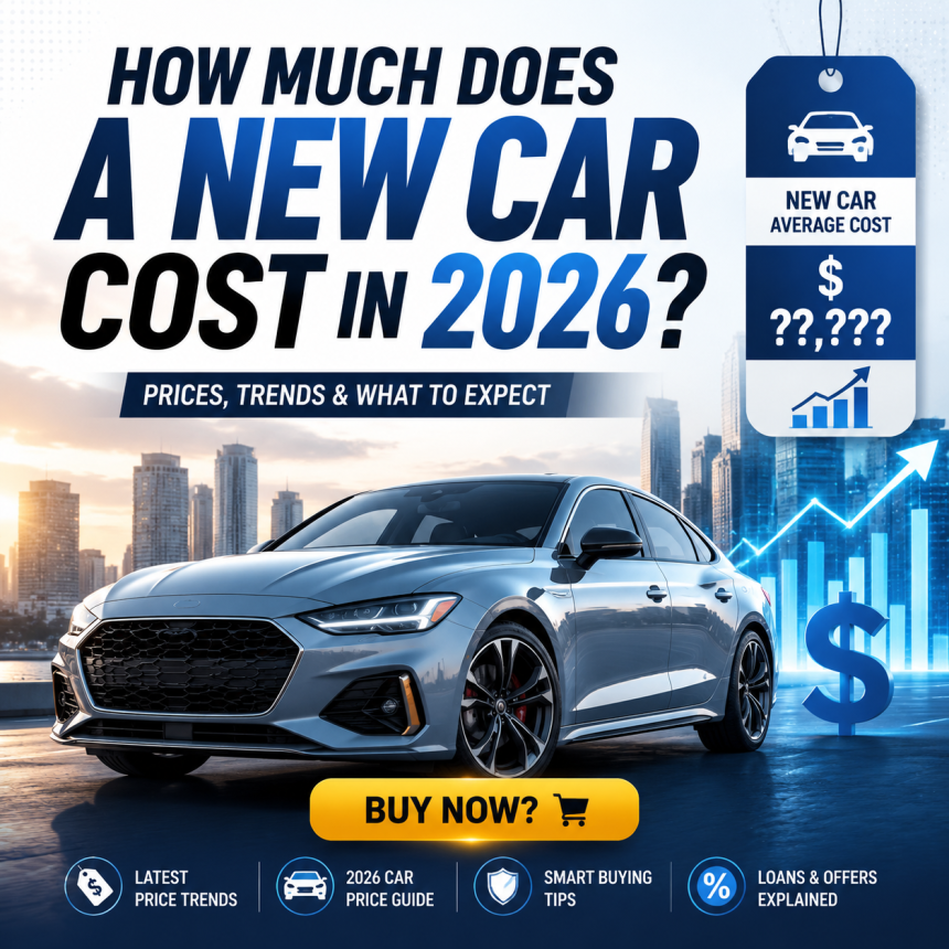 Chart showing 2026 new car prices, trends, and loan options in a buying guide.