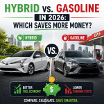 Comparison chart of hybrid and gasoline cars in 2026, showing fuel economy and cost savings.