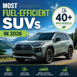 Chart of the most fuel-efficient 2026 SUVs, highlighting models that exceed 40 MPG.