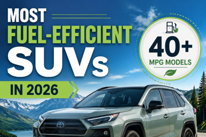 Chart of the most fuel-efficient 2026 SUVs, highlighting models that exceed 40 MPG.