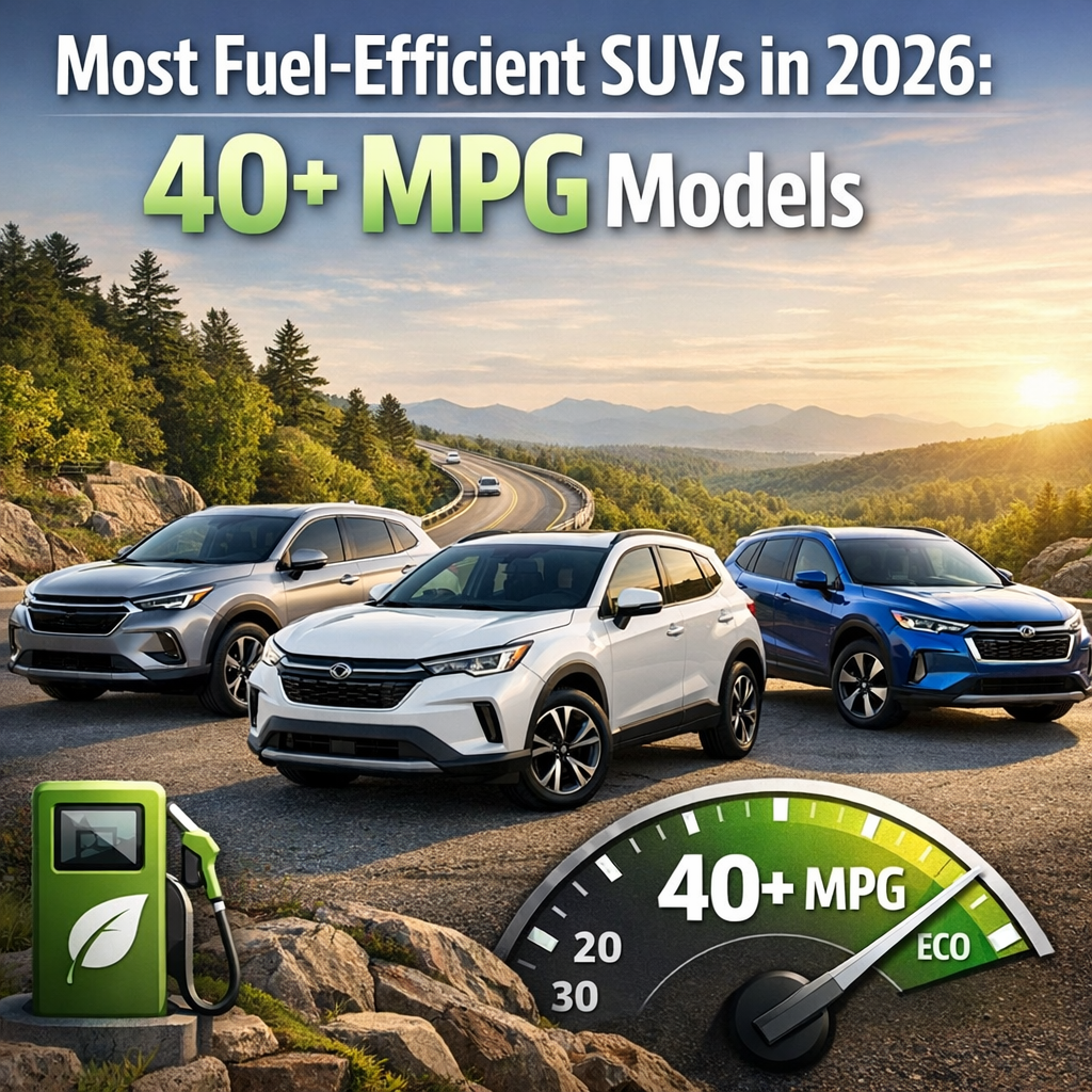 Chart of the most fuel-efficient 2026 SUVs, highlighting models that exceed 40 MPG.