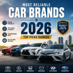 Chart ranking the most reliable car brands in 2026 for durability, ratings, and low maintenance