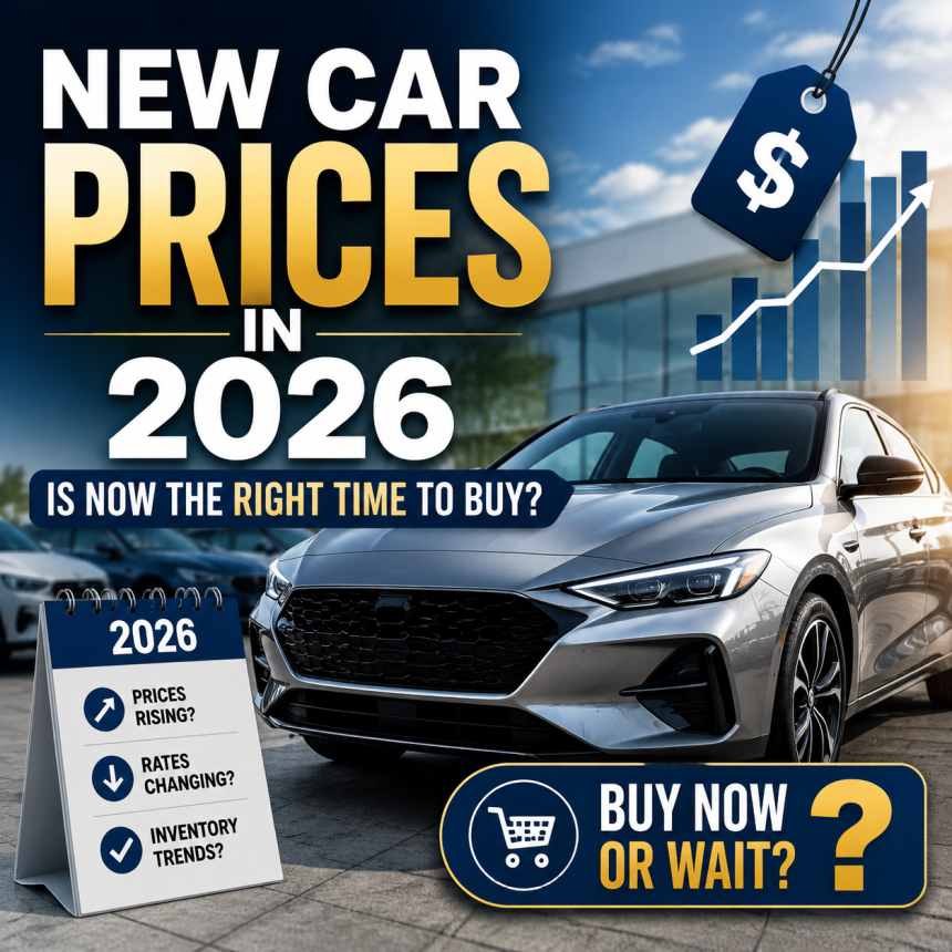 Chart showing new car price trends, interest rates, and buying advice for 2026.
