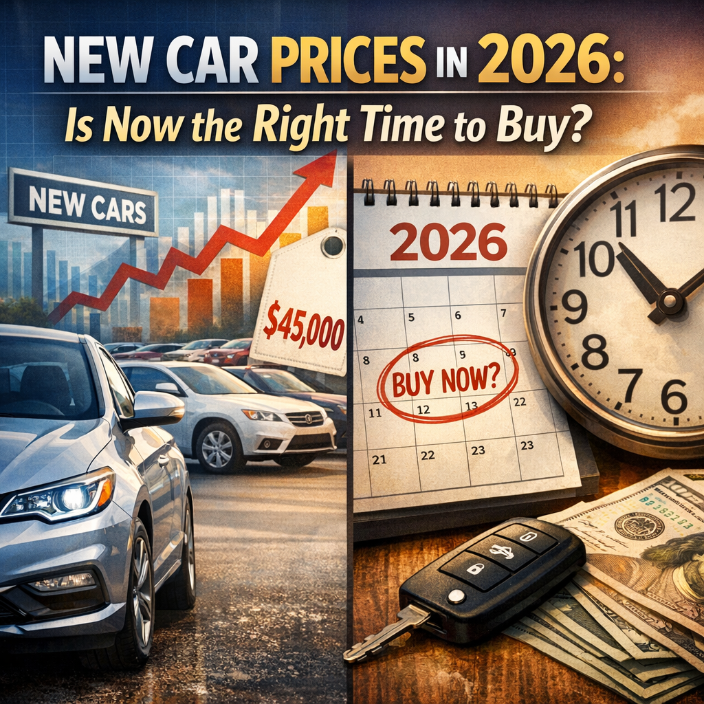 Chart showing new car prices in 2026, with buying advice and market trend lines.