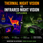 Comparison of thermal and infrared night vision technology for hunting and security.