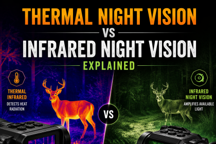 Comparison of thermal and infrared night vision technology for hunting and security.