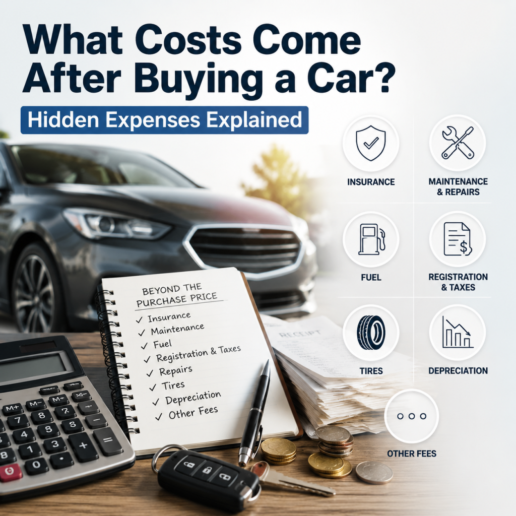 Hidden car ownership costs: insurance, fuel, maintenance, registration, tires, depreciation, and fees
