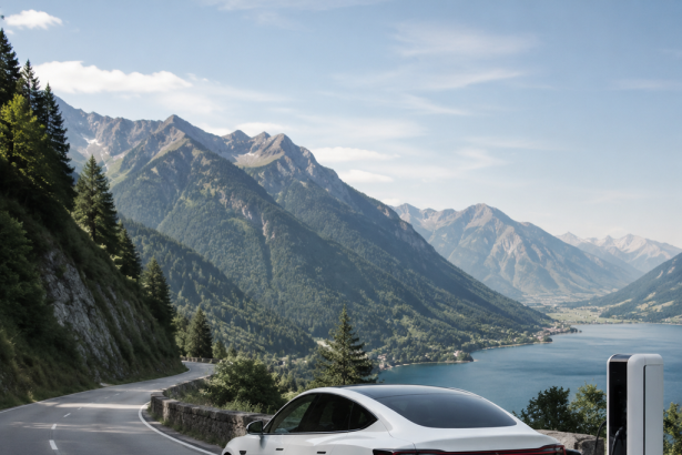 Electric car charging during a long-distance road trip