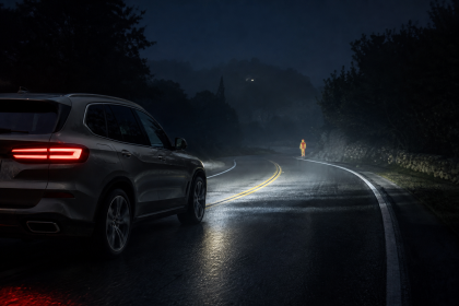 Automotive thermal night vision display detecting a pedestrian and animal on a dark road