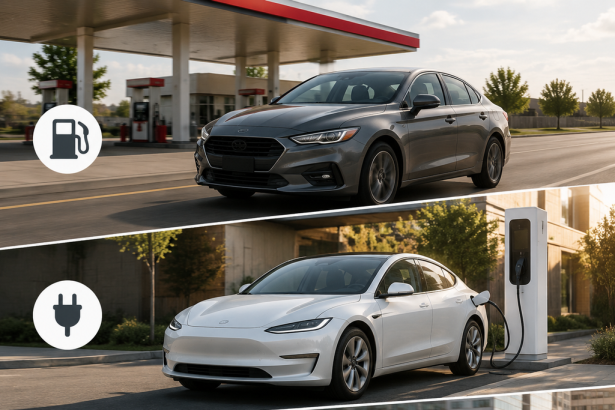 Gasoline, electric, and hybrid cars compared side by side
