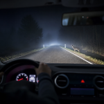 Automotive thermal night vision display detecting a pedestrian on a dark road